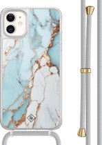 Casimoda® hoesje met grijs koord - Geschikt voor iPhone 11 - Marmer Lichtblauw - Afneembaar koord - TPU/acryl - Blauw