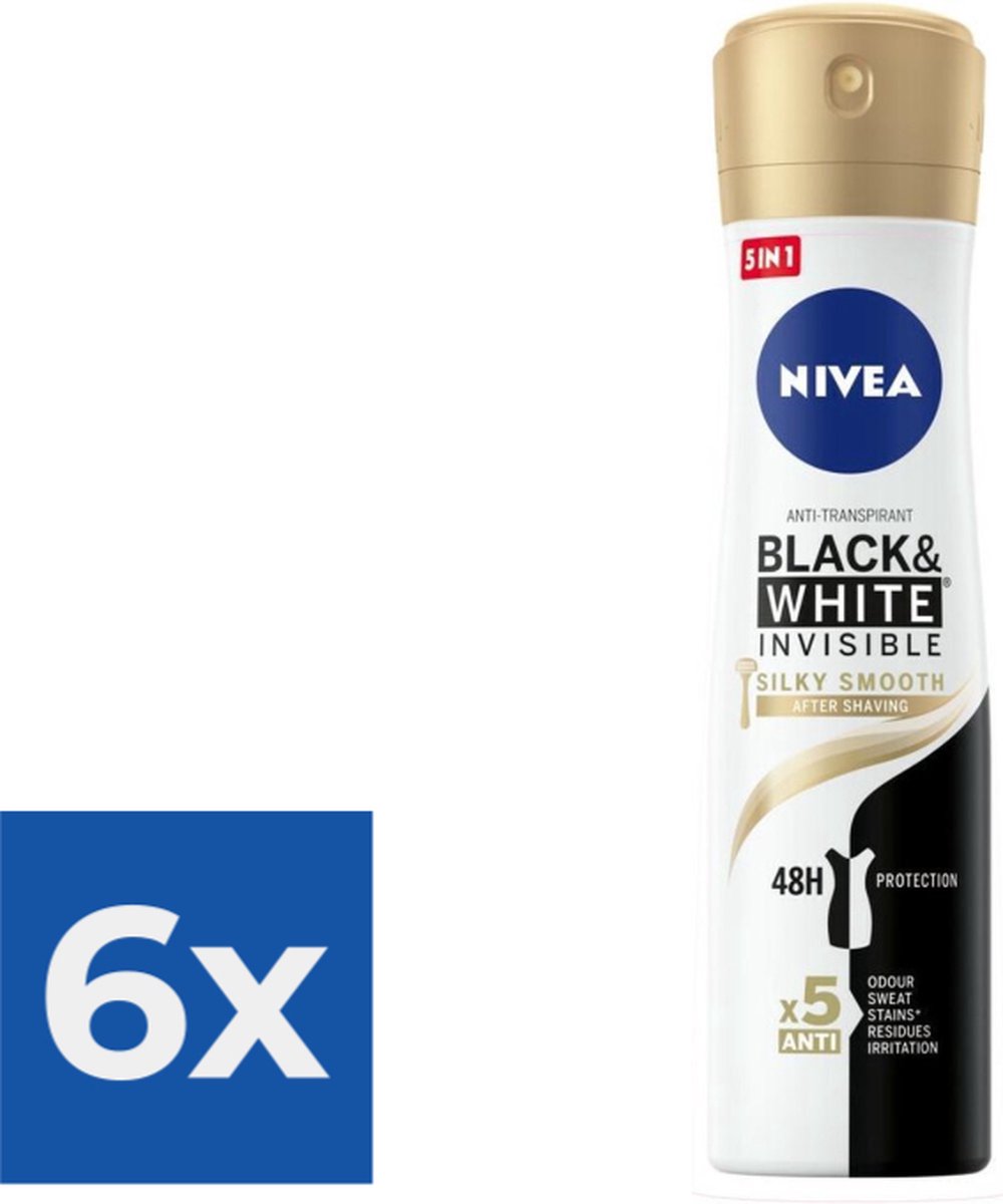 Goedkoopste Nivea Deodorant Spray Black & White Silky Smooth 150 ml - Voordeelverpakking 6 stuks