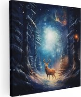 Artaza Canvas Schilderij Hert in het Winterbos - 40x40 - Klein - Foto Op Canvas - Canvas Print