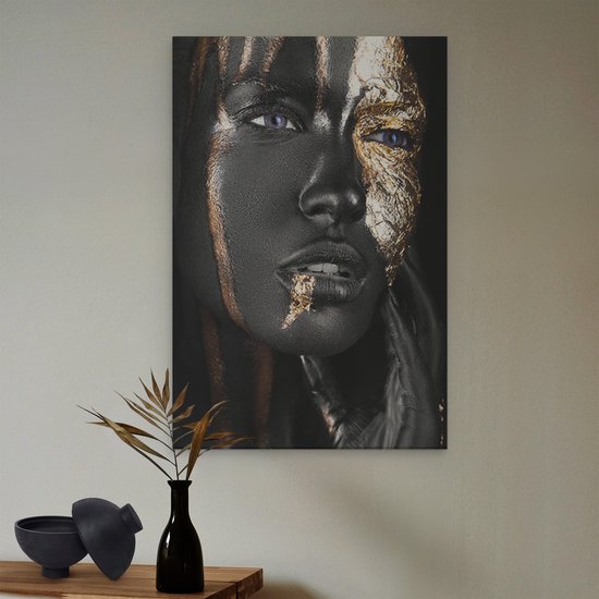 Artaza Canvas Schilderij Gouden Vrouw Gezicht - 40x60 - Foto Op Canvas - Canvas Print