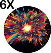 BWK Stevige Ronde Placemat - Explosie van Kleuren - Set van 6 Placemats - 50x50 cm - 1 mm dik Polystyreen - Afneembaar