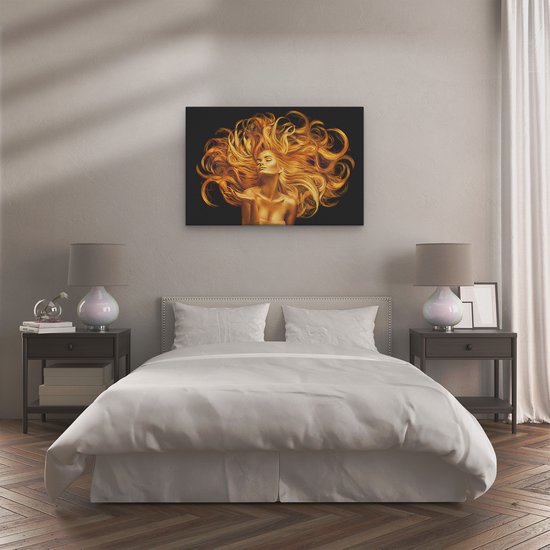 Artaza Canvas Schilderij Vrouw Goud - 120x80 cm - Groot - Wanddecoratie Haar - Muurdecoratie Schilderij Vrouw - Kamer Accessoires