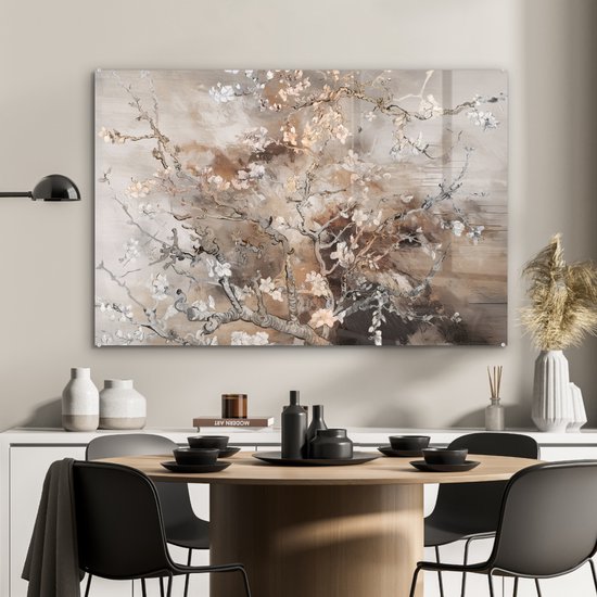 MuchoWow® Peinture sur verre - Fleur d'amandier - Art - Van Gogh - Beige - Abstrait - 120x80 cm - Peintures sur verre acrylique - Photo sur Glas