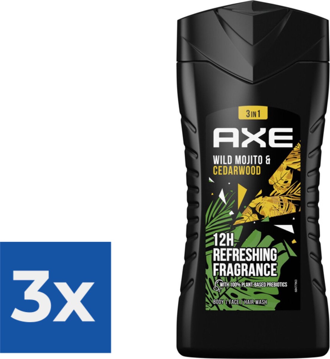 Goedkoopste Axe Green Mojito & Cedarwood 3-in-1 Douchegel - 250 ml - Voordeelverpakking 3 stuks