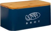 Broodtrommel met deksel, Ecologisch Bamboe, Kan gebruikt worden als snijplank, Ruime retro brooddoos gemaakt van metaal, Broodopslag voor lange tijd en houdt het vers, 30 cm x 18 cm x 14 cm, Donkerblauw.