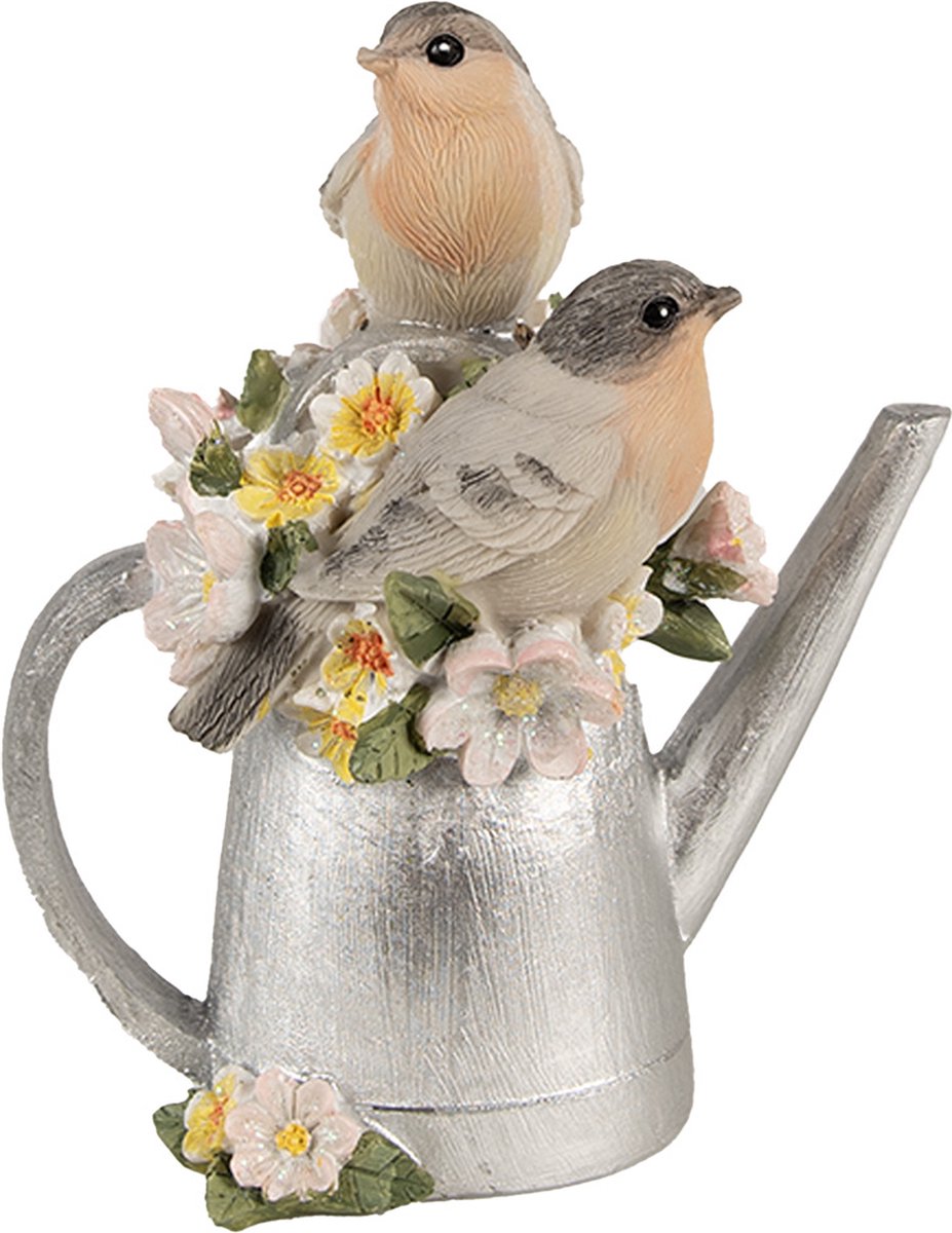Clayre & Eef Decoratie Beeld Vogel 13 cm Grijs Polyresin