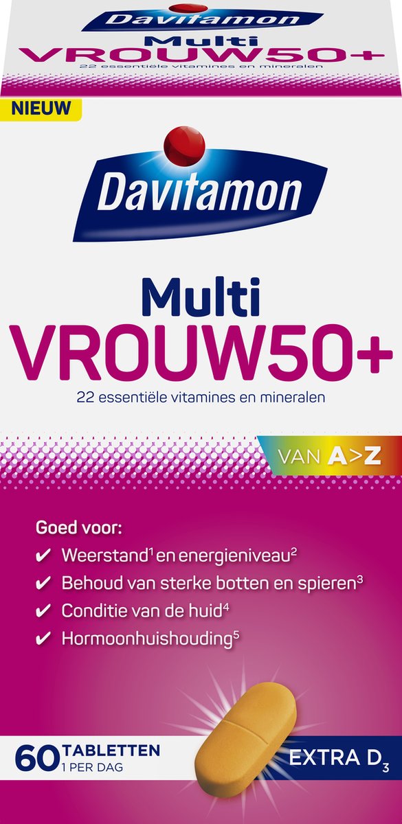 Goedkoopste Davitamon Multi Vrouw 50 - 22 essentiële vitamines en mineralen - 60 tabletten