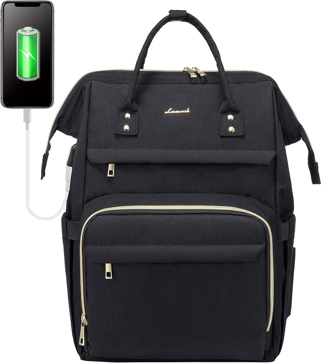 Laptoprugzak 17 inch voor dames - Zwart - USB-oplaadpoort - Anti-diefstaltas - Waterdicht - Werk, school, reizen