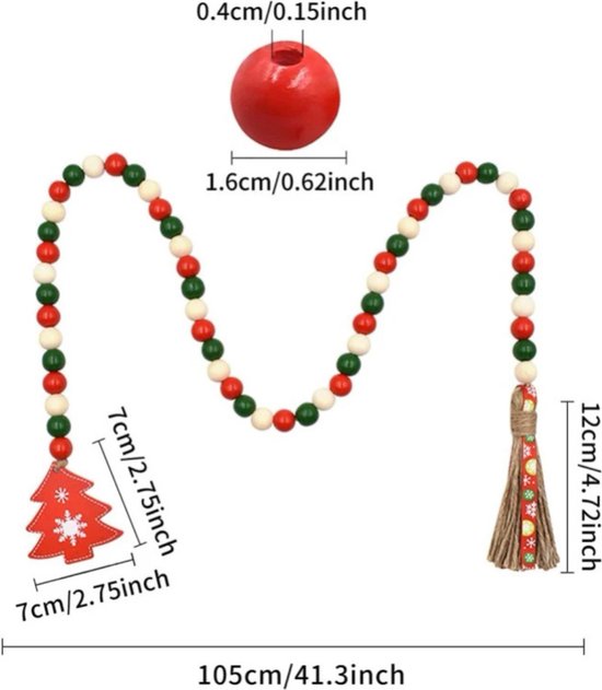 Houten Kerst Ketting Houten Kralenketting met Kerstboom