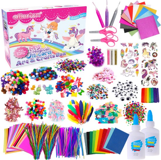 Foto: Allerion glitter knutseldoos unicorn xxl 3000 delig voor jongens en meisjes creatief speelgoed knutselen