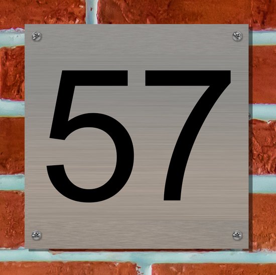 Huisnummerbord RVS Deluxe - Nummer 57 - 12 x 12 cm - incl. set voor ...