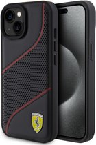Ferrari PU Leather Perforated Slanted Line Back Case - Geschikt voor Apple iPhone 15 (6.1") - Zwart