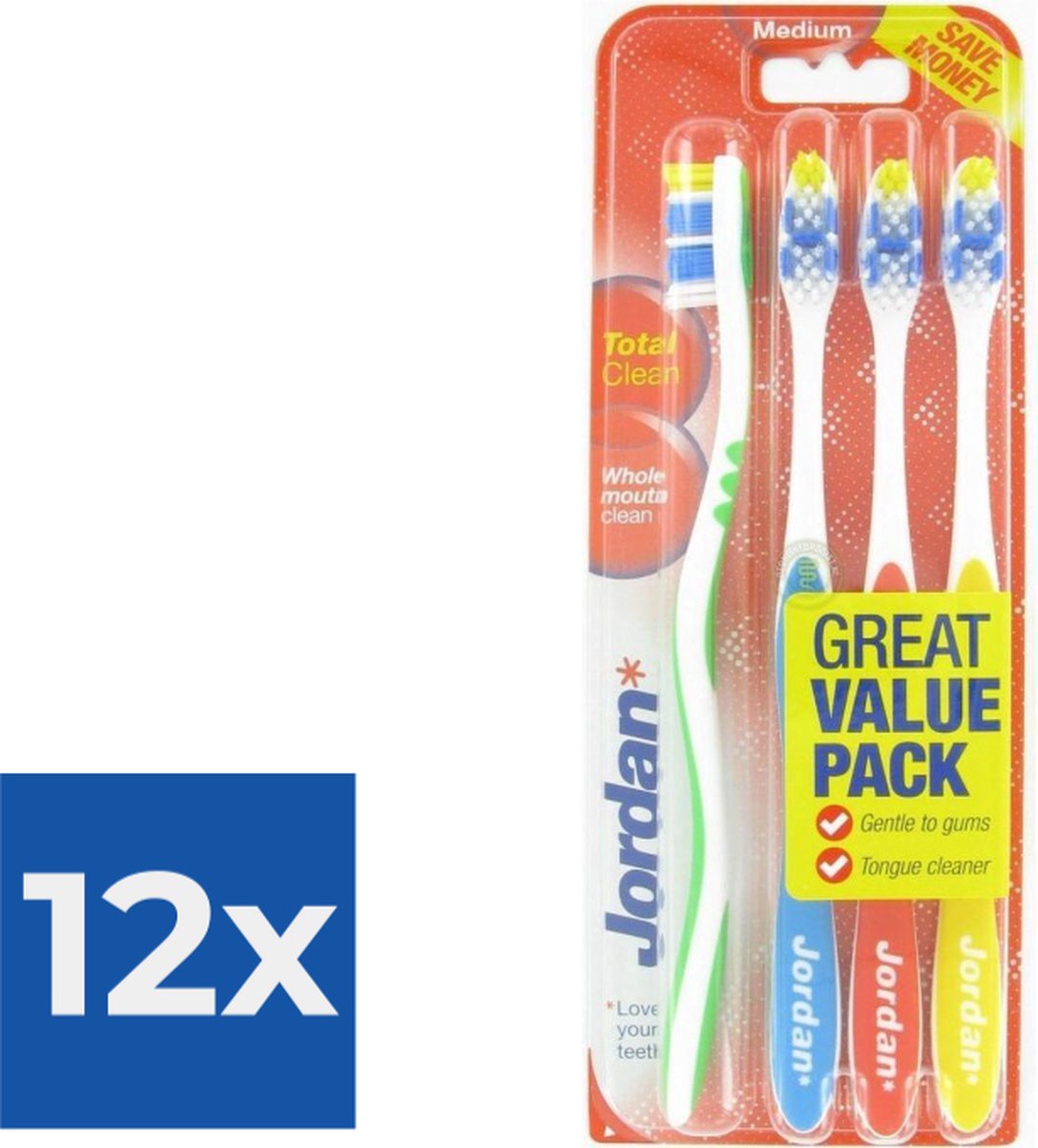 Goedkoopste Jordan - Total Clean Tandenborstels Medium - 4 stuks - Voordeelverpakking 12 stuks