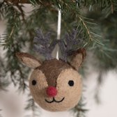 Kerstbal Vilt - Hoofdje Rendier Rudolf - 8cm - Fairtrade