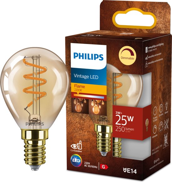 Philips Lamp (dimbaar), 3 W, 25 W, E14, 250 lm, 15000 uur, Flame