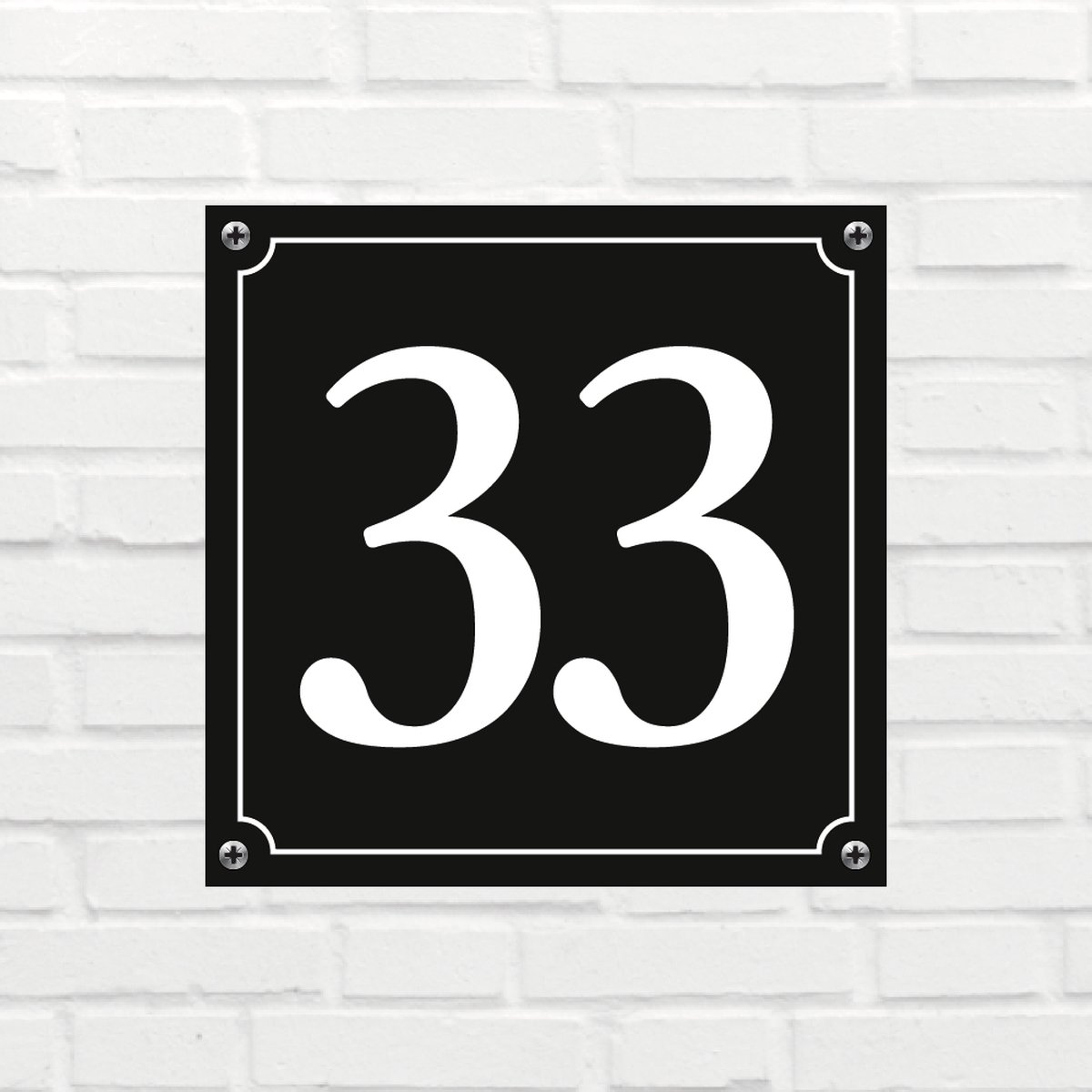 Huisnummerbord Mat zwart Deluxe - Nummer 33 - incl. bevestiging | formaat 12 x 12 cm | - huisnummerbordje - nummerbord - voordeur