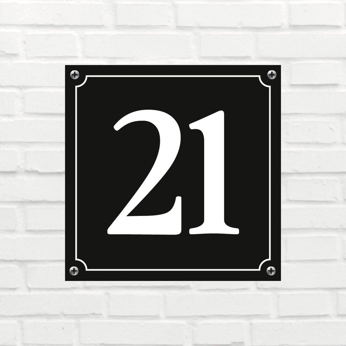 Huisnummerbord Mat zwart Deluxe - Nummer 21 - incl. bevestiging | formaat 12 x 12 cm | - huisnummerbordje - nummerbord - voordeur