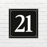 Huisnummerbord Mat zwart Deluxe - Nummer 21 - incl. bevestiging | formaat 12 x 12 cm | - huisnummerbordje - nummerbord - voordeur
