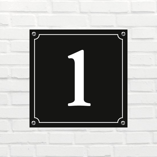 Plaque d'immatriculation de maison Noir mat Deluxe - Numéro 1 - avec montage | taille 12 x 12 cm | - plaque d'immatriculation - plaque d'immatriculation - porte d'entrée