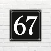 Huisnummerbord Mat zwart Deluxe - Nummer 67 - incl. bevestiging | formaat 12 x 12 cm | - huisnummerbordje - nummerbord - voordeur