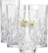 Long Drink Glass Show (Set of 4), Graceful Drinking Glass for Long Drinks with Relief, Dishwasher-Safe Crystal Glasses (Item No. 121878)