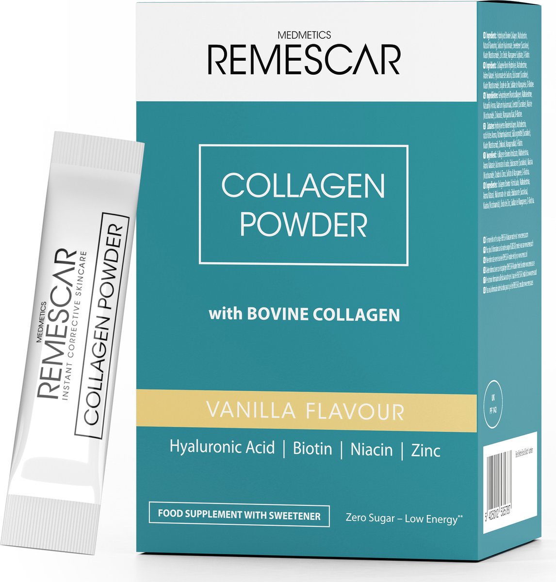 Goedkoopste Remescar Collageen poeder Sticks - Collageen boost voor je huid, Rundercollageen met Vitamine C, Biotine, Zink en Hyaluronzuur, Verminder Rimpels e, Verstevigt de huid, Stimuleert Collageenproductie, 30 x 5 g voor 1 maand voorraad, Vanille smaak