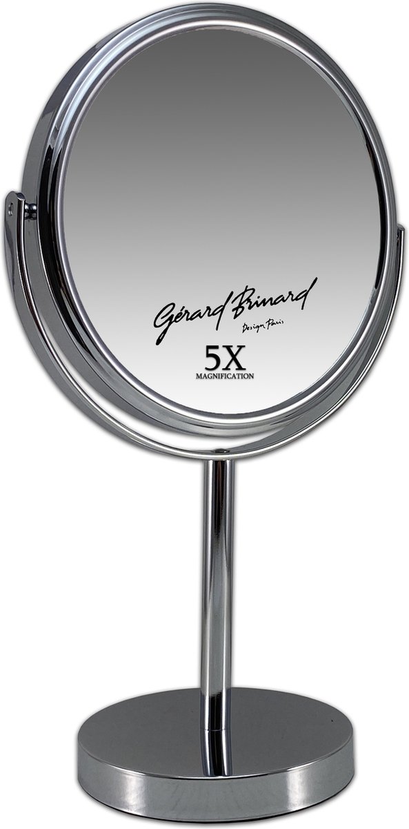 Metalen make-up spiegel zilver - 5x vergroting 18cmØ - Gerard Brinard