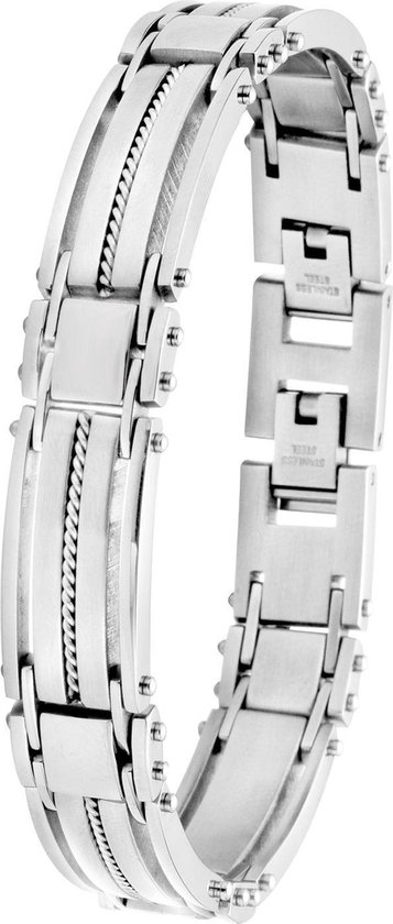 Lucardi Heren Armband - Staal - Armband - Cadeau - Vaderdag - 21 cm - Zilverkleurig