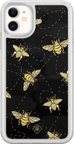 Casimoda® hoesje - Geschikt voor iPhone 11 - Bee Happy - 2-in-1 case - Schokbestendig - Illustratie - Verhoogde randen - Zwart, Transparant