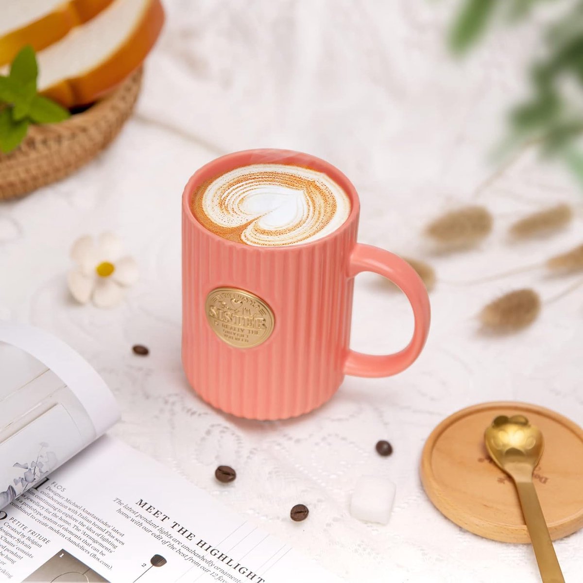 Zus Cadeau, Cadeaus voor Zus Verjaardagscadeau, 400 ml Roze Zus Beker 3D Medaille Verticale Strepen Keramische Koffiebeker met Onderzetter Hout, Lepel, Geschenkdoos — cadeau in Cadeau-ideeën - foto 2