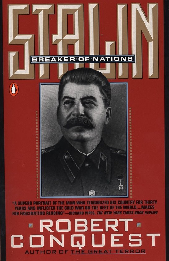 Boekomslag met de titel 'Stalin: Breaker of Nations' en een portret van Jozef Stalin.