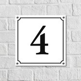 Huisnummerbord Wit Dibond Deluxe - Nummer 4 - incl. bevestiging | - naambord - nummerbord - voordeur | formaat 12 x 12 cm | - huisnummerbordje - nummerbord - voordeur