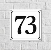 Huisnummerbord Wit Dibond Deluxe - Nummer 73 - incl. bevestiging | - naambord - nummerbord - voordeur | formaat 12 x 12 cm | - huisnummerbordje - nummerbord - voordeur