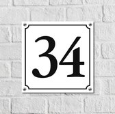 Huisnummerbord Wit Dibond Deluxe - Nummer 34 - incl. bevestiging | - naambord - nummerbord - voordeur | formaat 12 x 12 cm | - huisnummerbordje - nummerbord - voordeur