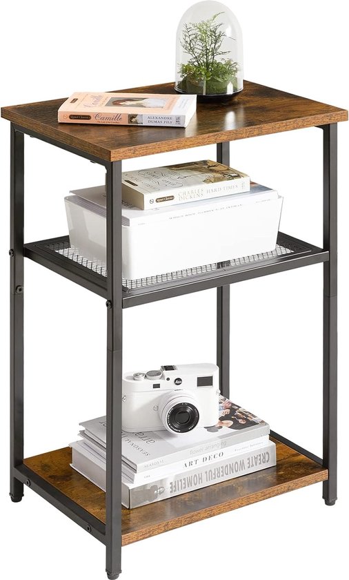 COSTWAY Bijzettafel met 3 niveaus, set van 2, ronde banktafel met