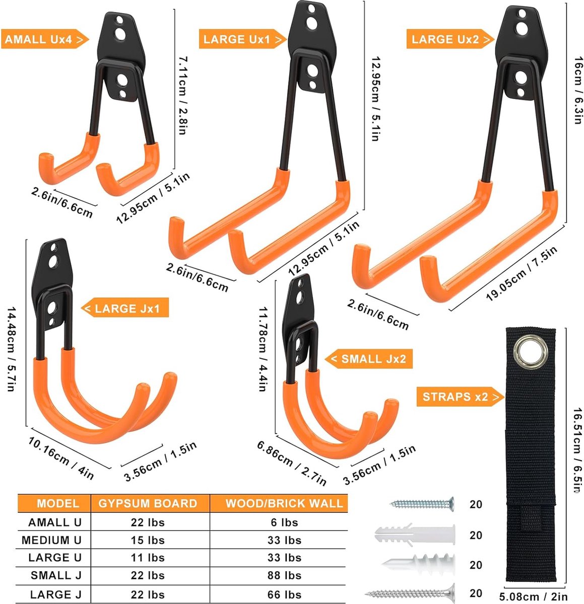 Lawei 4 Stück Wandhaken Garage Haken 40cm x 27cm Robuste Garagen-Aufhänger Wandhalterung