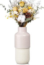 Keramische vaas, bloemenvaas, modern, vaas wit en roze, handgemaakte vazen, leuke kleurenmix vazen voor woondecoratie, vensterbanken, woonkamer, hoogte: 30 cm, wijnfleshouder