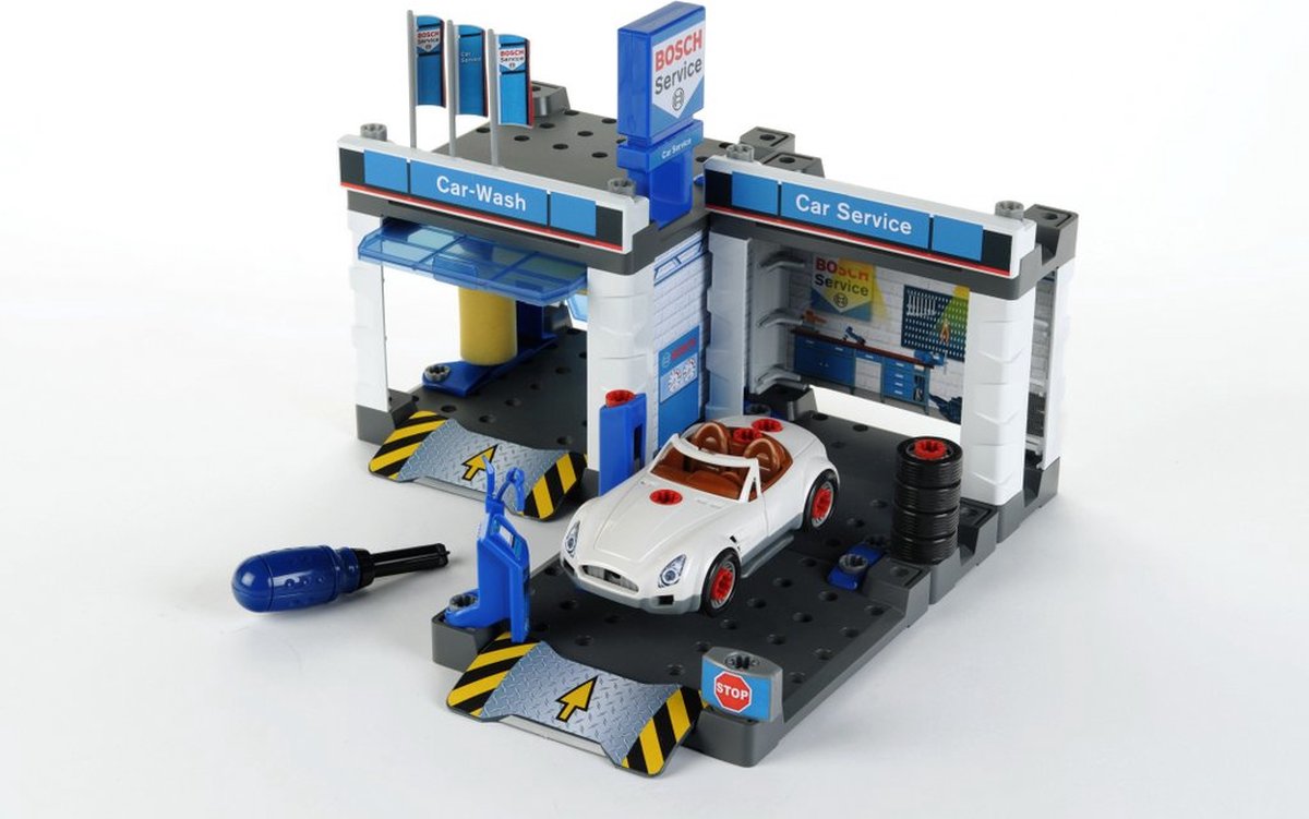 Klein Toys Bosch car service autogarage - montagespeelgoed met hefbrug en wasstraat - 41x39x29 cm - blauw — afbeelding 8