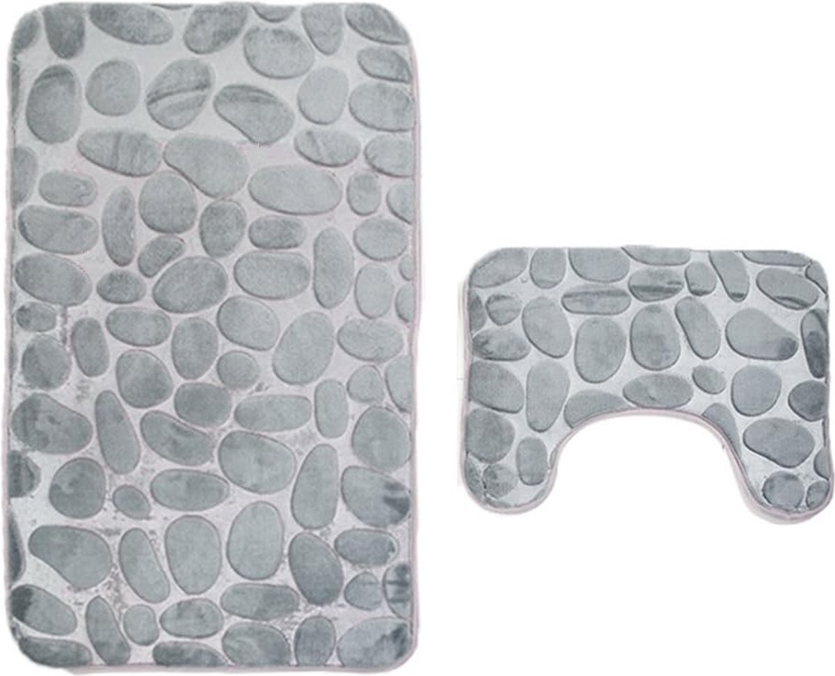 2-delige antislip badmatset op voetstuk, ademende traagschuim badmatten zacht comfortabel waterabsorberend toilet badkamertapijt antislip voetstuk achterkant (grijs)