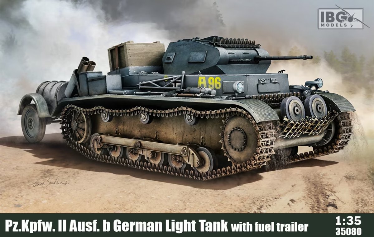 IBG Models Modelbouwpakket Militaire voertuigen - 35080 Pz.Kpfw. II Ausf.b - German Light Tank with fuel trailer Plastic - 1:35 - Modelbouw