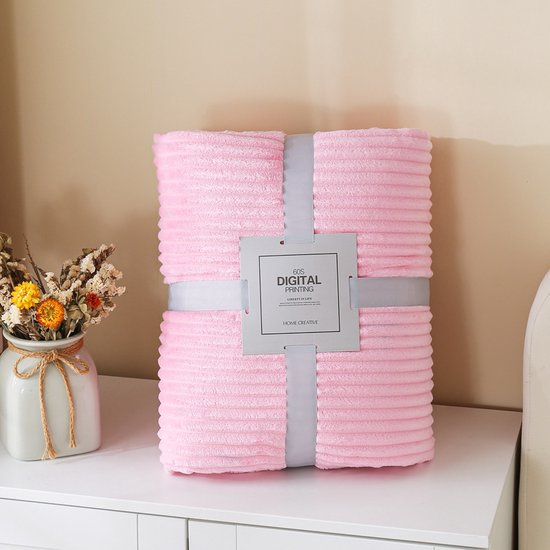 CMJ - Cozy Fleece Deken - Licht roze - 150 x 200 - Luxe - Plaid - Voor op bed of de bank