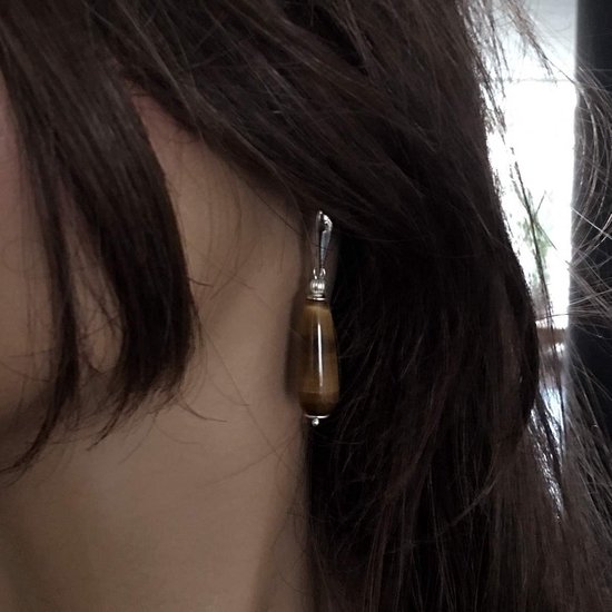 Bela Donaco Boucles d'oreilles Art Deco – Oeil de Tigre – Argent Massif