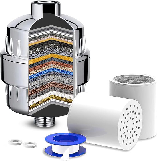 25-Stage Shower Filter, Hard Water Shower Filter, Shower Filter for Removing Fluoride and Chlorine, Shower Filter, Water Purifier with 2 Cartridges