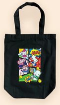 Sanrio Friends Sport Katoenen Tas - Zwart - Boodschappentas - gymtas - Hello Kitty - Kuromi - Pochacco
