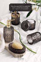 6 stuks badkamer helder glas accessoires set (lotion zeepdispenser, zeepschaal, tandenborstelhouder, tuimelaar, wattenstaafje pot), moderne moderne decor kristal vintage cadeau (6 stuks grijs)