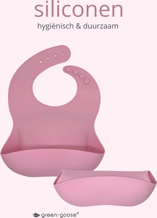 green-goose® Babylepels (4 Stuks) met Slabbetje | Roze | Duurzaam Siliconen | Verstelbaar Slabbetje | BPA Vrij