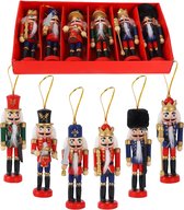 6 stuks kerst houten notenkraker ornamenten, 13 cm mini-figuren soldaat notenkraker pop, houten notenkraker koning beeldjes opknoping ornamenten voor traditionele kerstboom decoratie, feest decor
