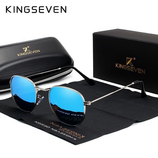 Kingseven Reflect - Lunettes de soleil tendance 2020 avec UV400 et filtre polarisant| Lunettes de pilote - Bleu Argent