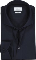 Profuomo Slim Fit jersey overhemd - navy melange knitted shirt - Strijkvrij - Boordmaat: 44