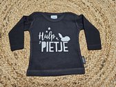 Shirt lange mouw - Hulp Pietje - zwart met witte opdruk - maat 68